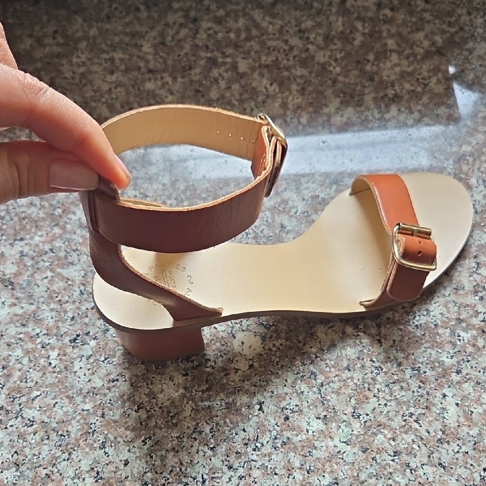 Women's Tan Ankle-Strap Low Block Heel Sandals